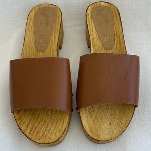 Seychelles Marine Layer Retro Wooden Cognac Leather Clog Sandals Woman’s Size 8